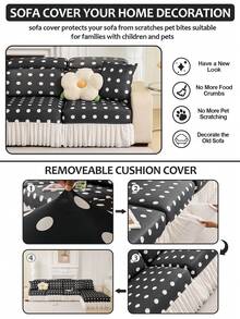 1 件冰丝全包通用沙发套夏季冰丝凉感沙发帽简约裙边沙发罩适用于客厅沙发保护L型沙发和1、2、3、4人座沙发 - 波點 - 查看 7