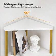 Estantería de esquina HOOBRO, estantería de pared industrial de 5 niveles con marco de metal, estantería para plantas, librería para espacios pequeños, dormitorio, sala de estar, blanco y dorado DW33CJ01 - Blanco + Oro - Ver 9