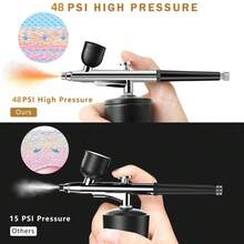 Airbrush Kit With Compressor - 48PSI High-Pressure, Non-Clogging Air Brush Set Cordless Rechargeable With 0.25mm Nozzle And Cleaning Brush For Nail Art, Makeup, Painting, And Cake Decorating - 黑色噴槍 - 查看 3