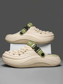 男士厚底防滑透气镂空一脚蹬凉鞋，舒适穿着一整个夏天 - 卡綠 - 查看 3