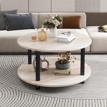 VERFARM Round Coffee Table, 2 Shelves, Living Room Table, Side Table, Coffee Table, Sofa Table, for Living Room, Bedroom, Sturdy Metal Frame/MDF Top, 60 x 60 x 48.5 cm, Oak Black - Bildfarbe - Übersicht 2