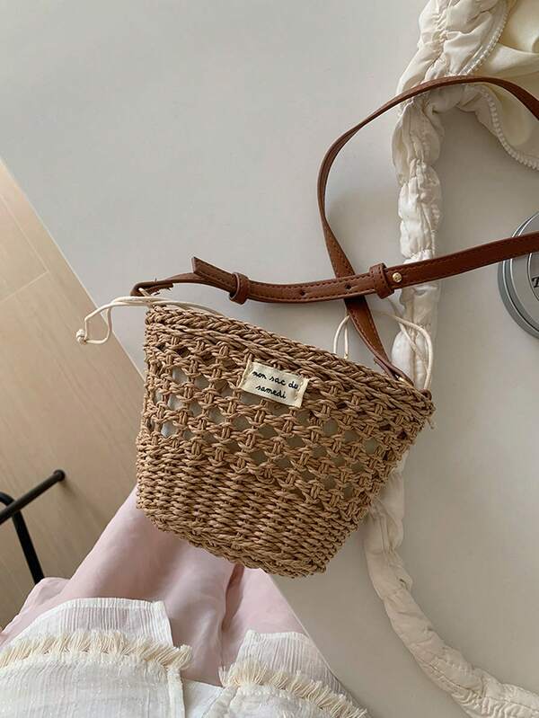 2025 New Summer Women Woven Beach Bag, Casual Travel Straw Tote Bag, Mini Handbag Shoulder & Crossbody Bag