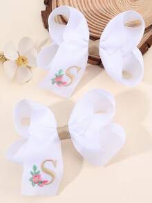 2 件女孩 A-Z 刺绣字母印花蝴蝶结发夹，简约白色缎带蝴蝶结发夹，可爱时尚发饰，适合日常/派对/学校 - 彩色 - 查看 25