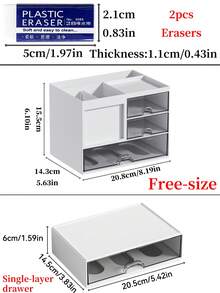 1pc Desktop Storage Box With Drawers, Student Stationery Organizer Pen Holder With Memo Note Holder, Office School Home Desktop Organizer, Makeup Storage Display Case, Table Decor Back To School,Back To School,School Supplies,Bag - White - View 3