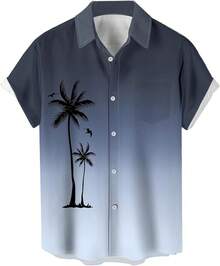 Men's Short Sleeve Button Up Hawaiian Shirt 1950s Vintage Bowling Shirts-20256688 - 漸層黑灰色 - 查看 1