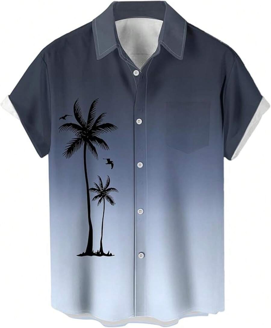 Men's Short Sleeve Button Up Hawaiian Shirt 1950s Vintage Bowling Shirts-20256688 - 漸層黑灰色 - 查看 1