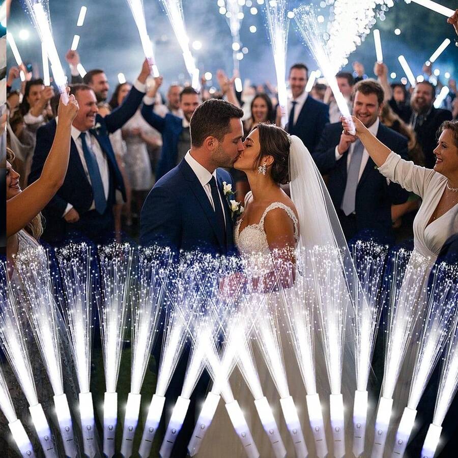 36pcs/48pcs Set LED Pink/White/Red Fiber Optic Lightstick - Party Supplies For Singles, Wedding Glow Party Favors, Suitable For Christmas, Birthday, Wedding, Concert, Bar, Halloween, New Year Party Gifts - 白色 - 查看 1