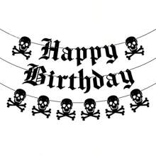 万圣节主题黑色骷髅花环吊旗，恐怖派对装饰，哥特式生日横幅 - 黑色闪光骷髅花环，适合尖叫派对和里程碑庆祝活动（20 岁、30 岁、40 岁），万圣节主题装饰