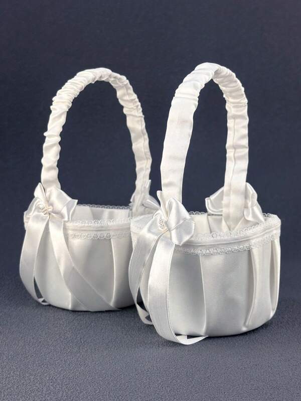 2pcs Wedding Flower Girl Basket For Wedding Bridal Party Valentine's Day Romantic Night Proposal Decoration
