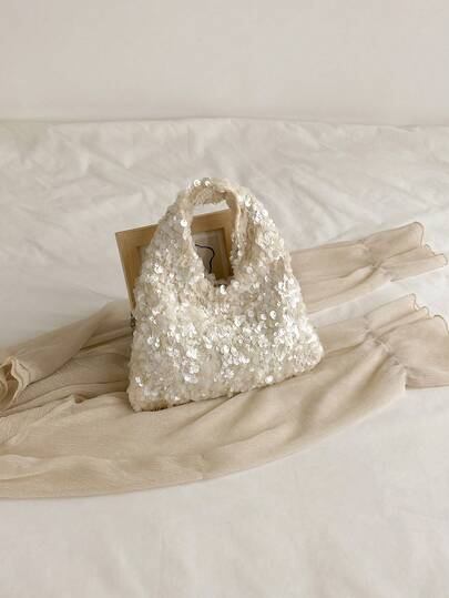 1件装女士极简亮片装饰闪亮小手提包，优雅晚宴手拿包，适合约会、宴会和派对，亮片