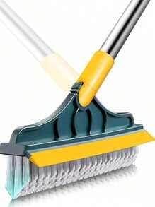 2 In 1 Cleaning Floor Scrub Brush Floor Brush Scrubber New Upgraded 53.5" Long Handle Grout Brush Scrape V-Shape Stiff Bristle Cleaning Brush With Squeegee 120°Rotating Tile Brush For Bathroom