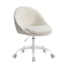 Chaise de Bureau, Fauteuil Pivotant en Peluche et PU, Siège Confort, Rembourrage en Mousse, Réglable en Hauteur, pour Bureau, Chambre, Beige Cappuccino et Blanc Nuage - Beige - Voir 2