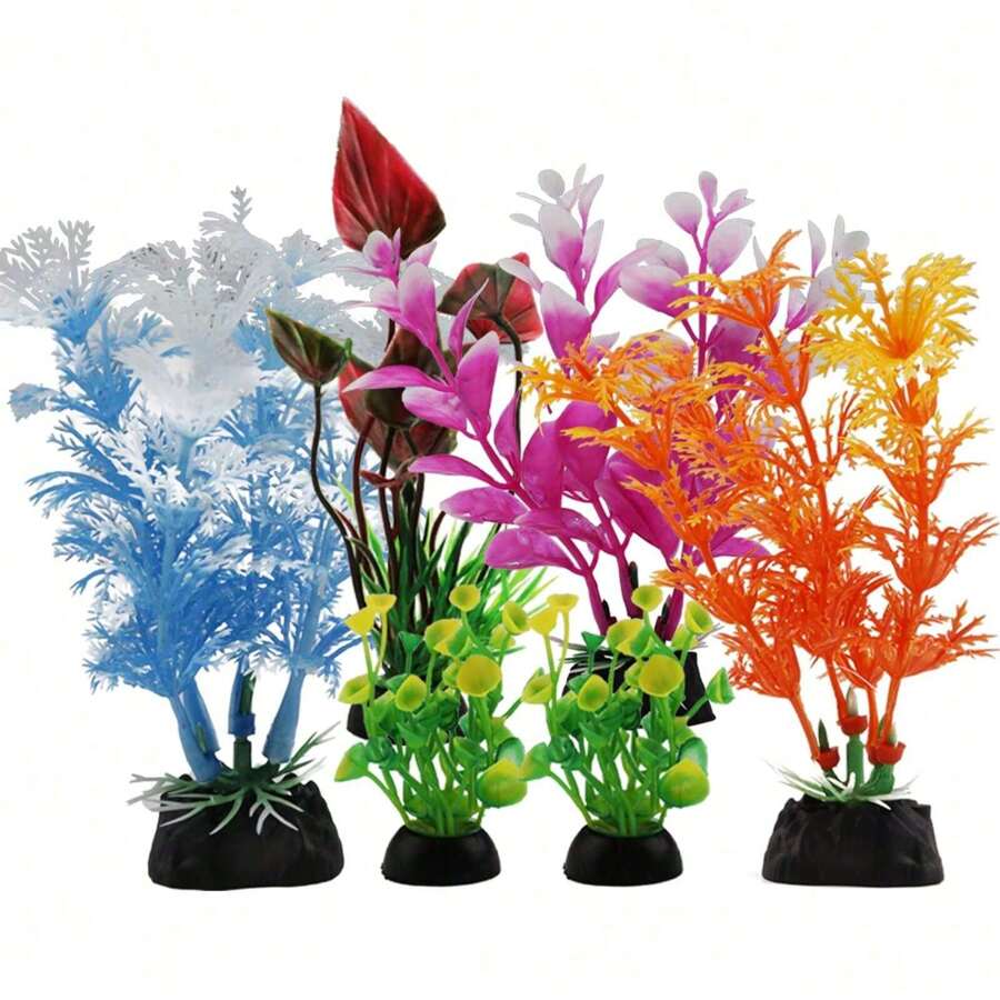 6 Piezas Decoraciones de plantas para acuario, Accesorios de decoración de plantas para acuario, Accesorios de tanque de peces coloridos, Plantas de acuario en miniatura de plástico Decoración para acuarios