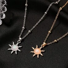 1pc New Vintage Simple Opal Sunflower Necklace For Women - Multicolor - View 2