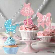 12pcs Glitter Gender Reveal Party Cupcake Decorations Toppers Blue And Pink Cake Toppers Cupcake Toppers Cake Topper, Bottle Foot Print Nipple Cupcake Toppers Cake Topper For BabyShower Party Decoration Supplies