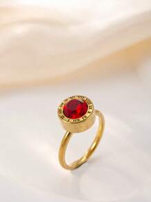1 pieza Anillo de acero inoxidable chapado en oro de 18k con diamantes para mujer, accesorio elegante y de moda adecuado para uso diario, vacaciones, citas, regalo