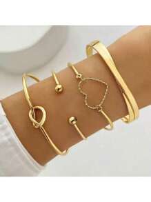 Conjunto de 4 pulseiras versáteis com nó de coração e moda minimalista, adequadas para uso diário