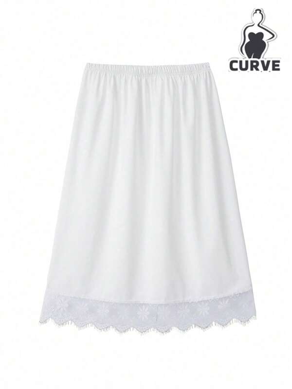 Elegant Women's Satin Half Slip Skirt With Lace Detailing - Mid-Rise, Slight Stretch, Solid Color, Sizes Perfect For Layering Or Standalone Outfits, Versatile Fashion Skirt