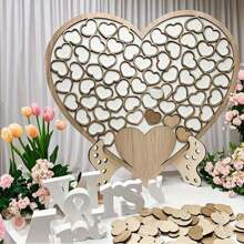 101pcs Heart-Shaped Wooden Guest Book With Gift Box, Rustic Style Wedding Anniversary Memorial Signature Book Instead Of Traditional Guestbook