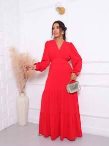 Women's Evangelical Dress Simple Casual Conservative/Modest Elegant Fabric Ruffle Hem Wedding Summer Winter - 紅色 - 查看 3