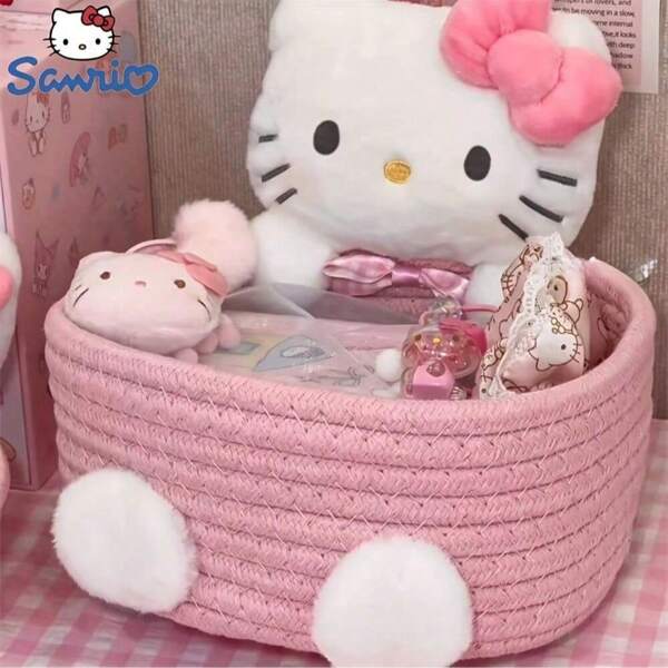 Sanrio 1pc.Sanrio1Pc Hello Kitty Kawaii Storage Basket Cute Harajuku Charm Cosmetics Toys Storage Box Bedroom Decoration Birthday Gift Pink Gifts Graduation