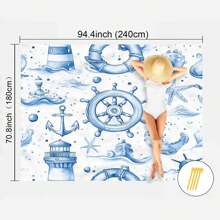 1pc Marine Element Printed Beach Mat, Waterproof And Anti Sand Oversized Beach Mat, Lightweight For Adults For Travel, Camping, And Picnics