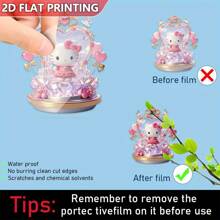 Sanrio 1 Piece 6.29*7.87in(16*20cm)Sanrio Hello Kitty Acrylic Decorative Standing Plaque Ornament, 2D Flat Printing, Roses & Heart Crystals & Pink Balloons - Art Collectibles, Pink Romantic Theme, Suitable For Party Decoration, Home Decoration,