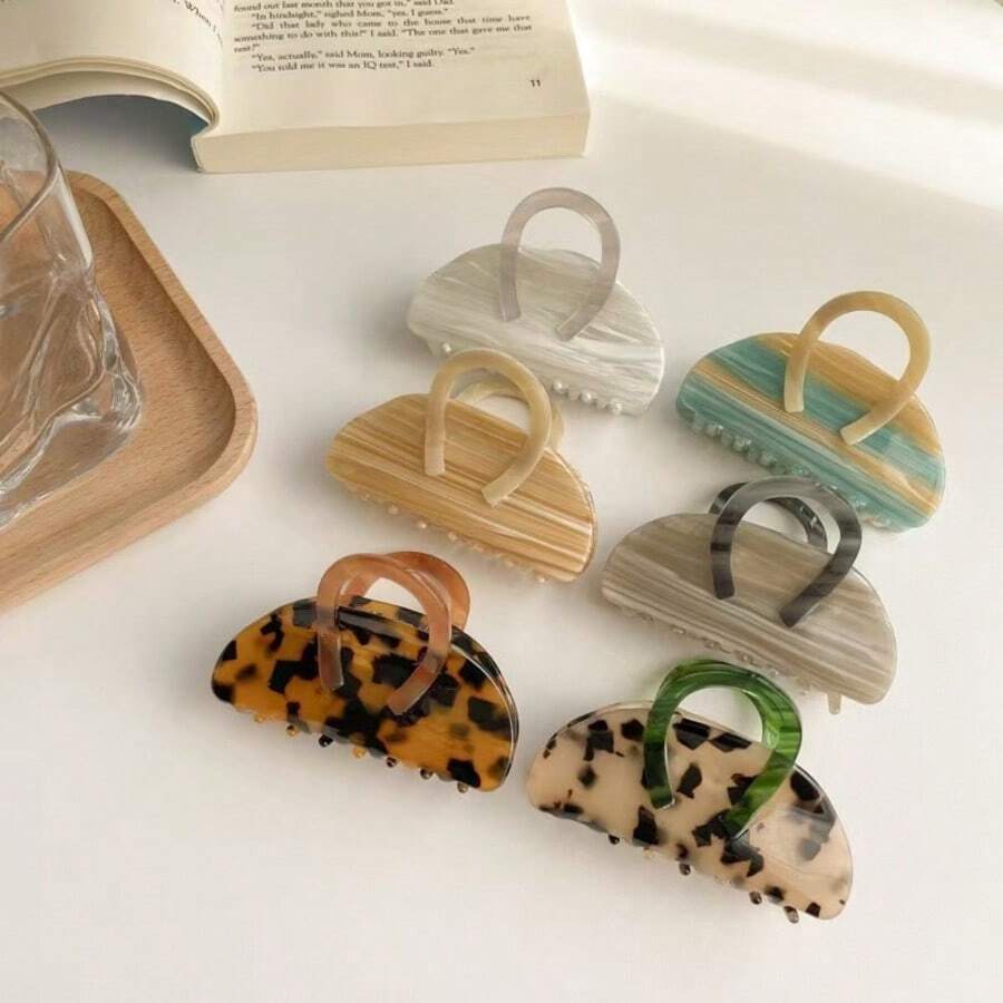 韩版醋包手提包法式发夹女优雅后脑勺玳瑁发爪小众发夹头饰包豹纹发夹小众设计醋酸纤维发夹高档发爪发夹发饰韩版撞色手提包醋酸纤维发夹时尚发饰优雅发夹女爪夹 - 彩色 - 查看 1