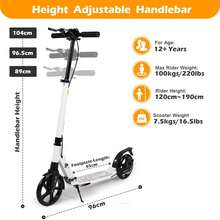 Kick Scooter, 200mm Big Wheels Scooter For Adults With Disc Brakes, Adult Scooters With Carry Strap And Double Shock Absorption, Foldable Scooters - White - View 4