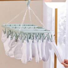 1/3PCS Colgador de Goteo Plegable con 32 Clips - Estante de Secado de Plástico para Ropa, Ropa Interior, Calcetines, Adecuado para Dormitorio y Balcón - 1 pieza al azar - Ver 1