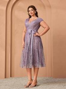 Mgiacv High-End Evening Gown With V-Neck, Airplane Sleeve, And Drawstring Flare Bottom Party - Dusty Pink - View 5