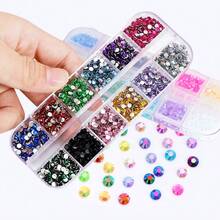 12pcs Resin Diamond Gems, Assorted Sizes, AB Flat Back Round Rhinestones, 3D Colorful Gemstone Jewels For DIY Decoration On Shoes, Clothing, Apparel, Phone Cases