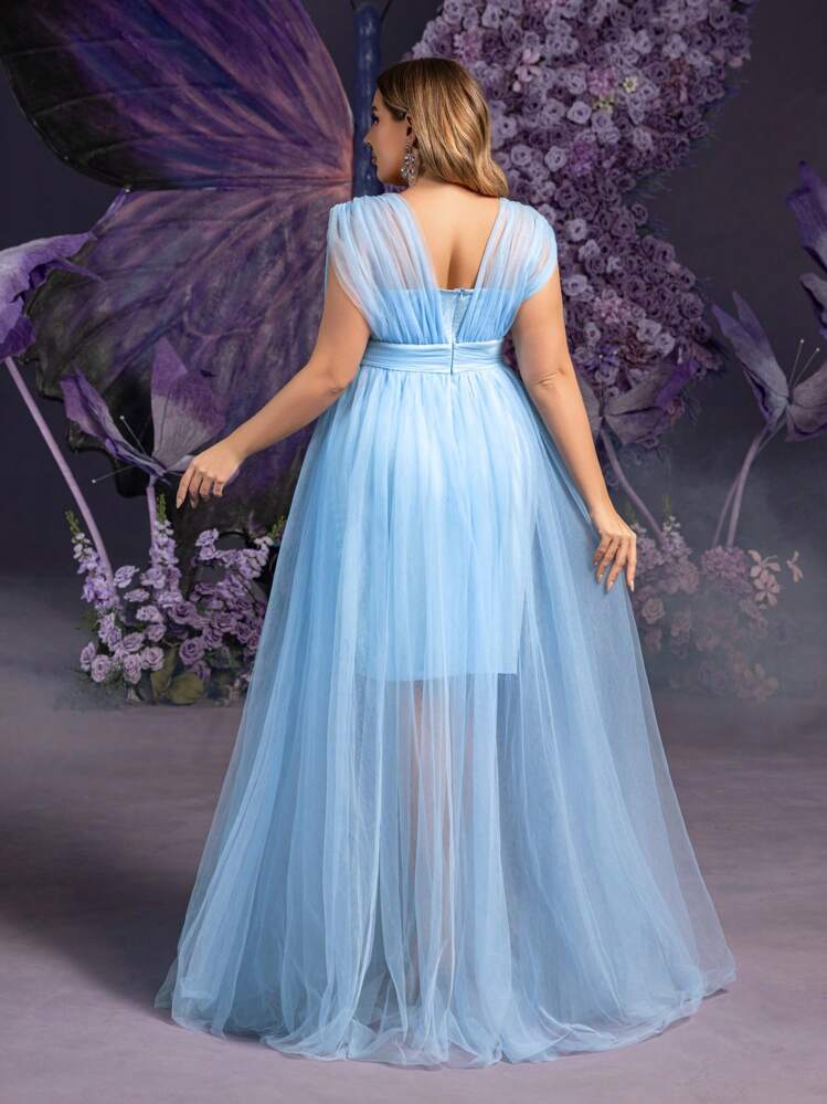 Faeriesty Vestido de maternidad elegante de talla grande Dressalisa con cuello en pico, sin mangas y de malla para ocasiones de verano y primavera (invitada de boda, cena formal, fiesta de jardín, sesión de fotos de maternidad, evento de noche) - Azul - Añade 2