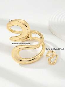 Pack Of 2 Chunky Cuff Bracelet Bangle Ring Set Spriral Design Statement Rings Arm Cuff Old Money Style Jewelry Set - Gold - View 5