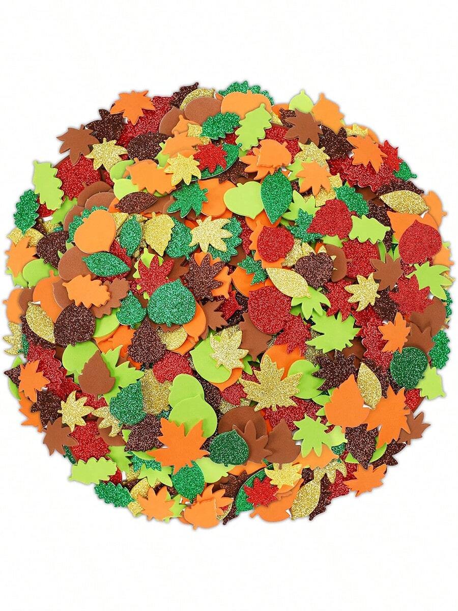 50pcs- Fall Leaf Foam Sticker,Autumn Thanksgiving Glitter Maple Leaves Self Adhesive Foam Stickers ,Autumn Glitter Maple Leaves Thanksgiving Party Favors DIY Crafts Decorations - Multicolor - View 1