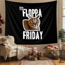 Polyester Comfortable Novelty Floppa Theme Wall Hanging Tapestry, Ideal For Animal Lovers, Unique And Interesting Decorative Accent, Suitable For Living Room, Dorm Decoration, Vibrant Printed, Great Conversation Starter With Friends And Family, Fashionable Home Decor