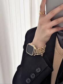 1pc Fashion Beaded Bracelet Smart Watch Strap, Elastic Rope Fashionable And Cute, Compatible With Apple Watch Band Compatible With Apple Watch Strap Women, Compatible With Apple Watch38/40/41/42/44/45/46/49mm, Compatible With Apple Watch Series Ultra/SE/10/9/8/7/6/5/4/3/2/1,Suitable For Gifting Friends Girlfirend Mother's Day Valentine's Day Style