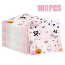 100/60/20 Stücke 13 x 13 Zoll süße Einwegservietten mit Halloween-Muster mit Spinnennetzen, Fledermäusen, Kürbishexen und anderen Mustern, dekorative Servietten für Feiertagstreffen und Halloween-Mottopartys