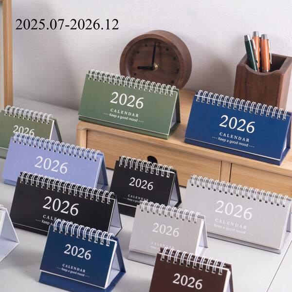 Calendario de escritorio mini para este año 2025.07-2026.12, planificador de escritorio inglés 2026 lindo y sencillo, útiles escolares, de vuelta a la escuela