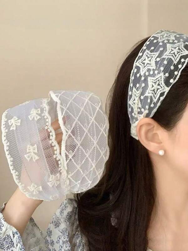 1 faixa de cabeça de renda doce, estilo boêmio francês retrô, faixa de cabelo minimalista em malha, acessório de cabelo versátil e moderno