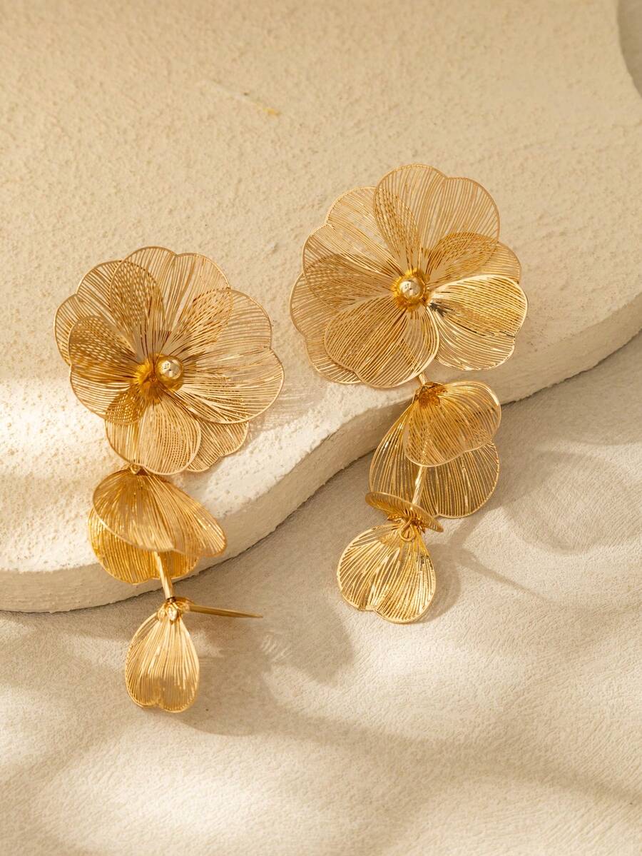 1 对简约复古花朵耳钉，适合女性日常佩戴、海滩度假、节日和礼物 - 花朵型 - 查看 1