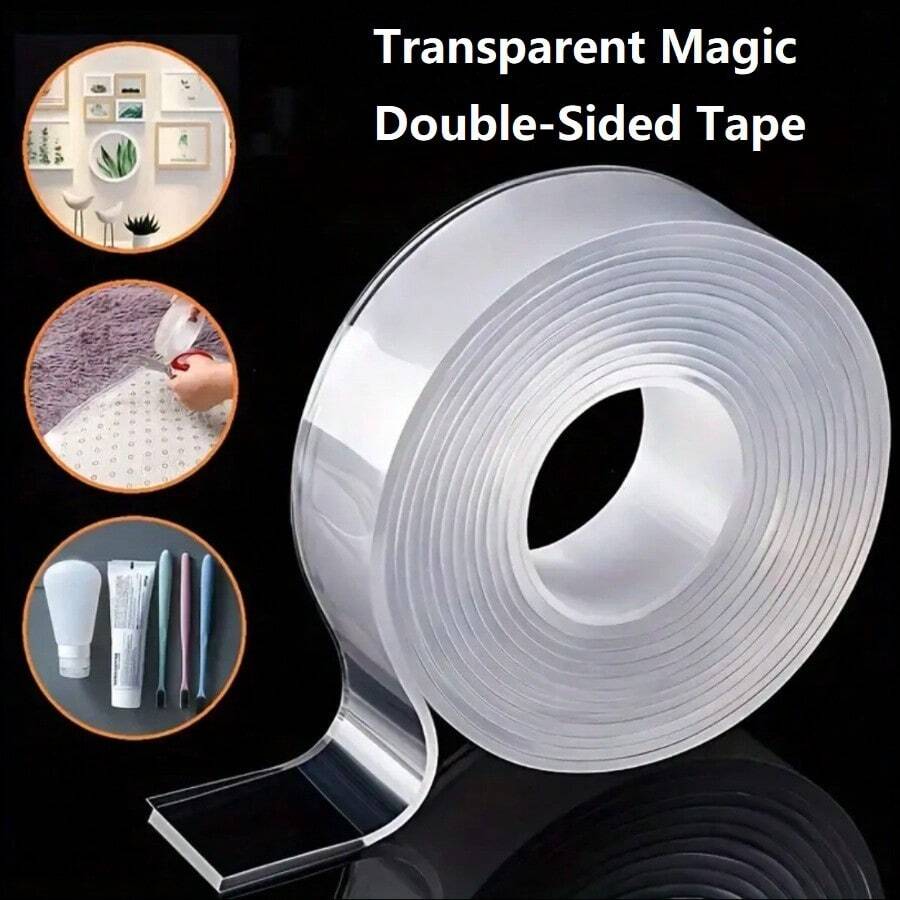 1 Stück transparentes Magic Doppelseitiges Klebeband, Nano Doppelklebeband ohne Markierung, hochviskos, Haftkleber ohne Loch, transparentes Acryl Klebeband wasserfest, klebrig, doppelseitiges Klebeband, wasserdichtes doppelseitiges Klebeband