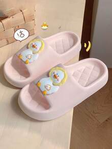 Sandalia Planas Unisex Diseño De Pato Bordado Animado, Sandalias De EVA Con Patito Antideslizantes Primavera Y Verano Para El Hogar Y Vacaciones - Rosa - Ver 6