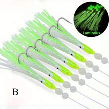 6pcs/ Set Luminous Squid String Lure Hooks, Glow Trolling Octopus Squid Skirt Bait