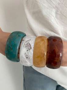 1pc Bohemian Retro Geometric Wide Resin Cuff Bracelet, Luxurious Holiday Party Jewelry Bracelet Gift For Women, Couples, Birthday, Versatile