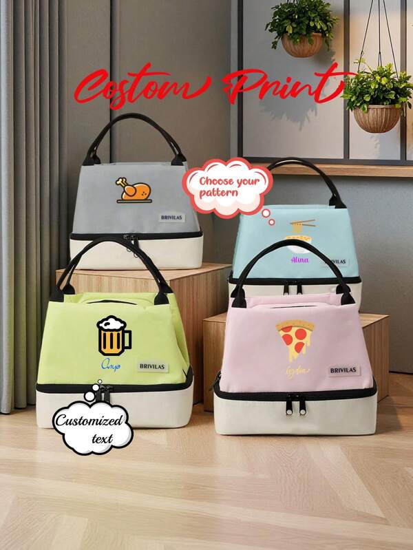 1pc Custom Embroidered Large Capacity Dual Layer Lunch Bag, Suitable For Girls And College Students, Perfect For Going To School, Water-Resistant And Lightweight, Cute Yet Practical Student Backpack With Ample Space And Multiple Pockets, Portable And Multi-Functional