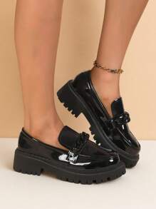 Mädchen Retro Schleifen Ballerinas - atmungsaktive Loafers mit dicker gepolsterter Sohle, runde Zehenform bequeme Flats in Schwarz