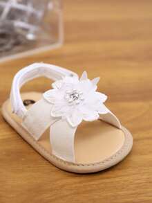 Yibubu White Infant Girls Shoes Flower Hook And Loop Sandals Lightweight Non-Slip Comfy Infant Shoes First Walking Newborn Infant Summer - White - View 8