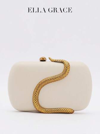 Bolso de mano ELLA GRACE con detalles metálicos dorados en forma de serpiente, diseño cruzado llamativo, elegante y práctico, ideal para fiestas, reuniones y uso diario