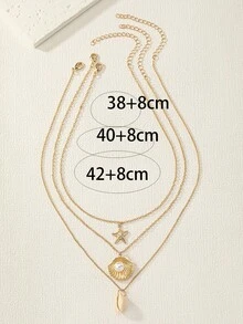 3pcs Shell & Starfish Pendant Necklace Sets - Yellow Gold - View 3